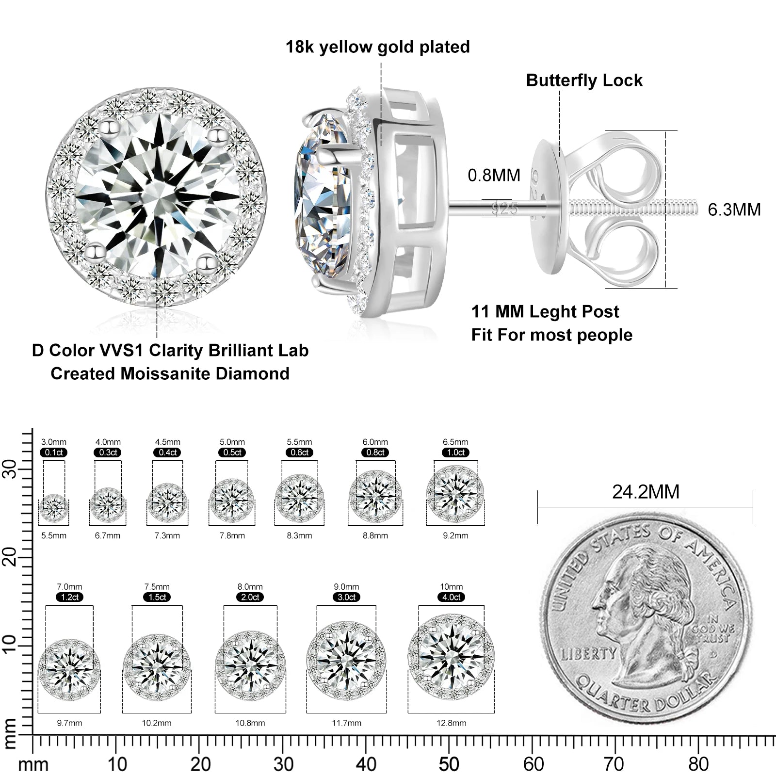TUHE Unisex VVS1 Moissanite Women Earrings 925 Silver Fine Jewelry Earings 3MM/4MM/5MM Silver 925 Fashion Earrings Women Gift - She Vibess By C2P