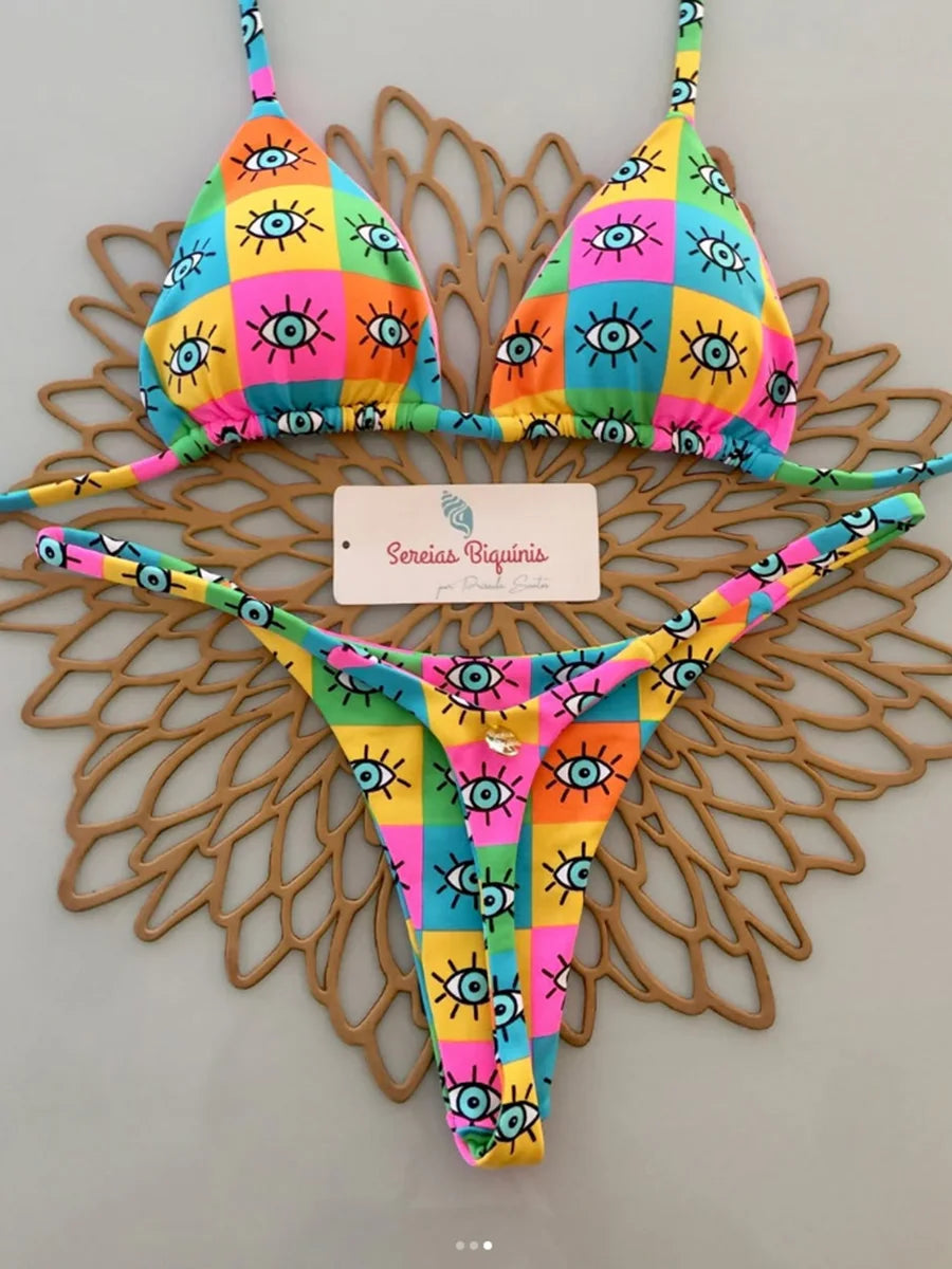 2025 New Sexy Retro Prints Brazilian Mciro Bikini Women Swimsuits Lace-up Swimwear Backless Biquini Swimsuits Beachwear - She Vibess By C2P