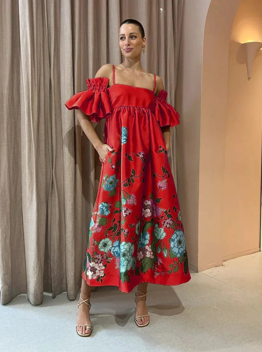 SoleVibe™ 2024 One-Shoulder Vintage Print Dress – Sexy Halter, Hidden Pockets, and Elegant Summer Party Vibes - She Vibess By C2P