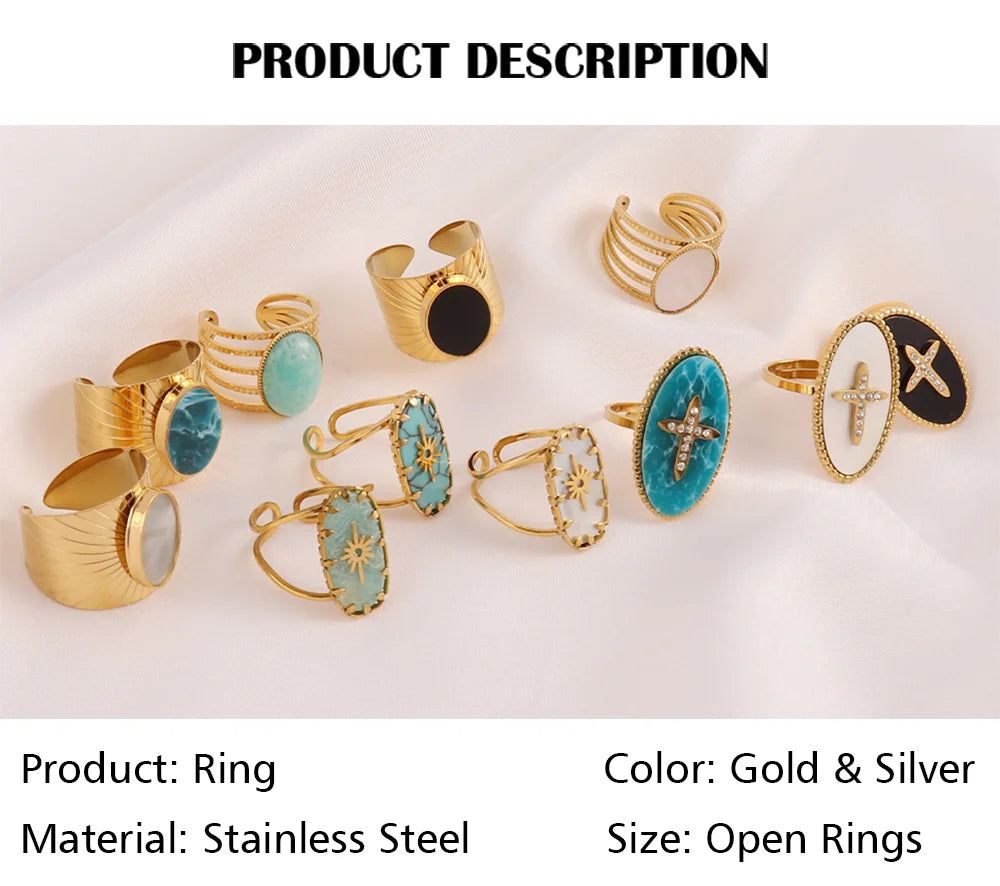 Stainless Steel Rings Open Rings For Women Rings Wide Ring Colorful Geometry Chain Female Rings Jewelry Party Gift Wholesale - She Vibess By C2P