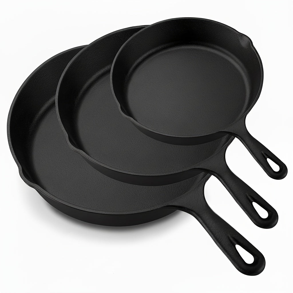 3pcs Cast Iron Skillet Set (6/8/10 Inch) | Heirloom-Grade Sand Casting, Natural Seasoning & Non-Stick Surface | Oven, Grill & Campfire Safe Cookware Suitable for Steak, Cornbread, Cast Iron - Heavy-Duty Skillet Collection
