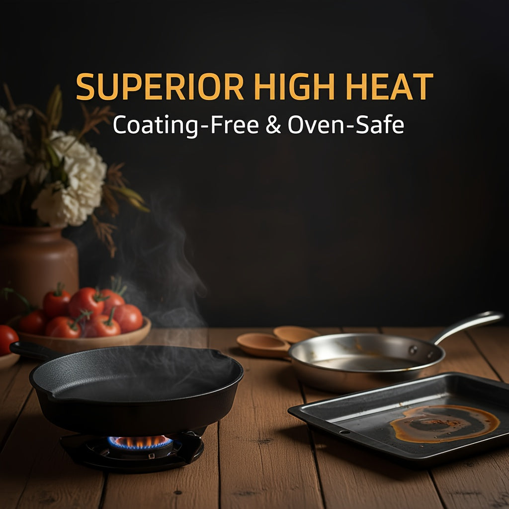 3pcs Cast Iron Skillet Set (6/8/10 Inch) | Heirloom-Grade Sand Casting, Natural Seasoning & Non-Stick Surface | Oven, Grill & Campfire Safe Cookware Suitable for Steak, Cornbread, Cast Iron - Heavy-Duty Skillet Collection