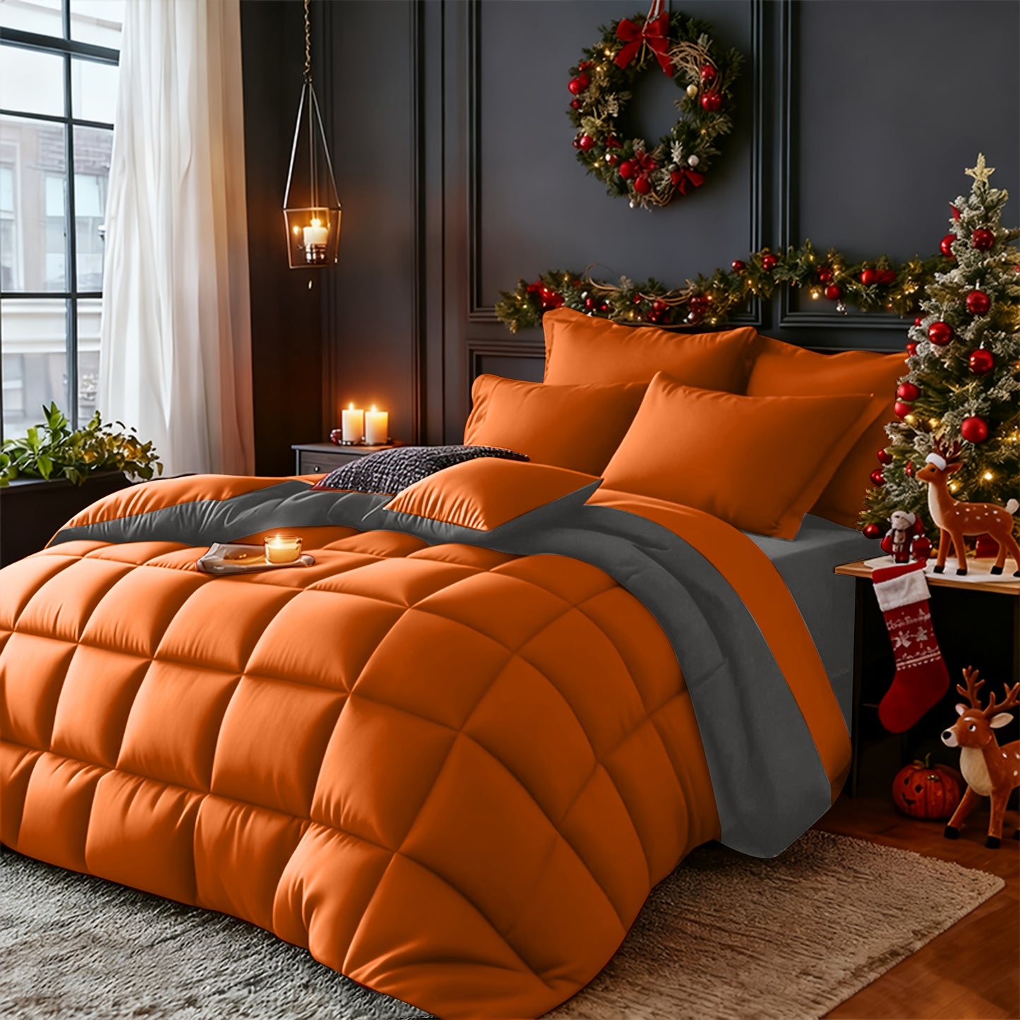 Set Selimut 3pcs Merah/Hitam Ukuran Queen - Set Selimut Nyaman untuk Semua Musim, Termasuk 1 Selimut, 1 atau 2 Sarung Bantal, Selimut Jahitan Kotak Berkualitas Hotel, Dapat Dicuci dengan Mesin, Hadiah Natal yang Cocok untuk Teman dan Keluarga