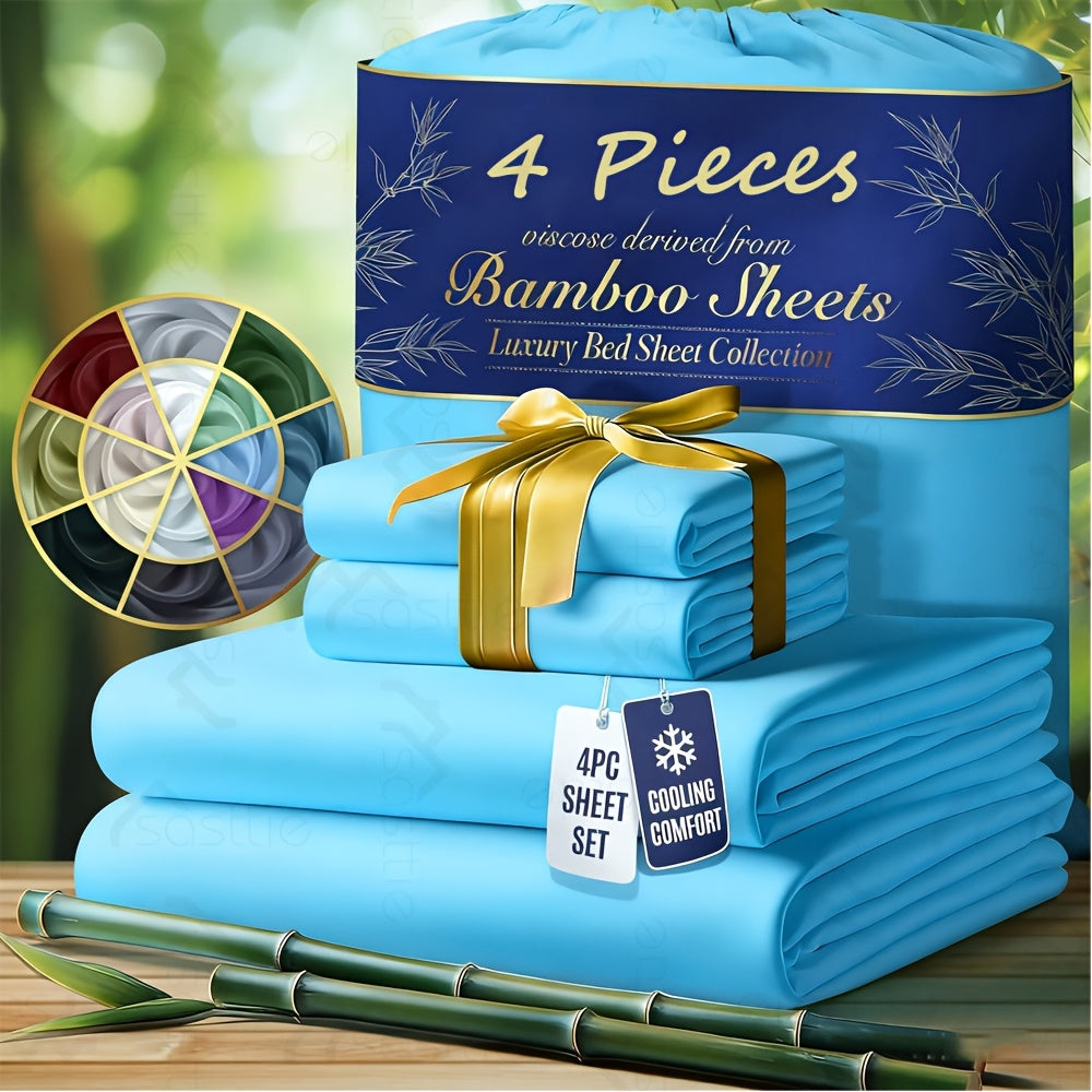 4 Peices Bamboo Bed Sheet Set - 100% Bamboo Blend - Ultra Soft & Breathable Bed Sheets - Deep Pocket Up to 16" Hotel Y Bedding Set - Perfect for Hot Sleepers - Great Christmas Gifts Bedding Sheets Set Bamboo Sheets Sets King