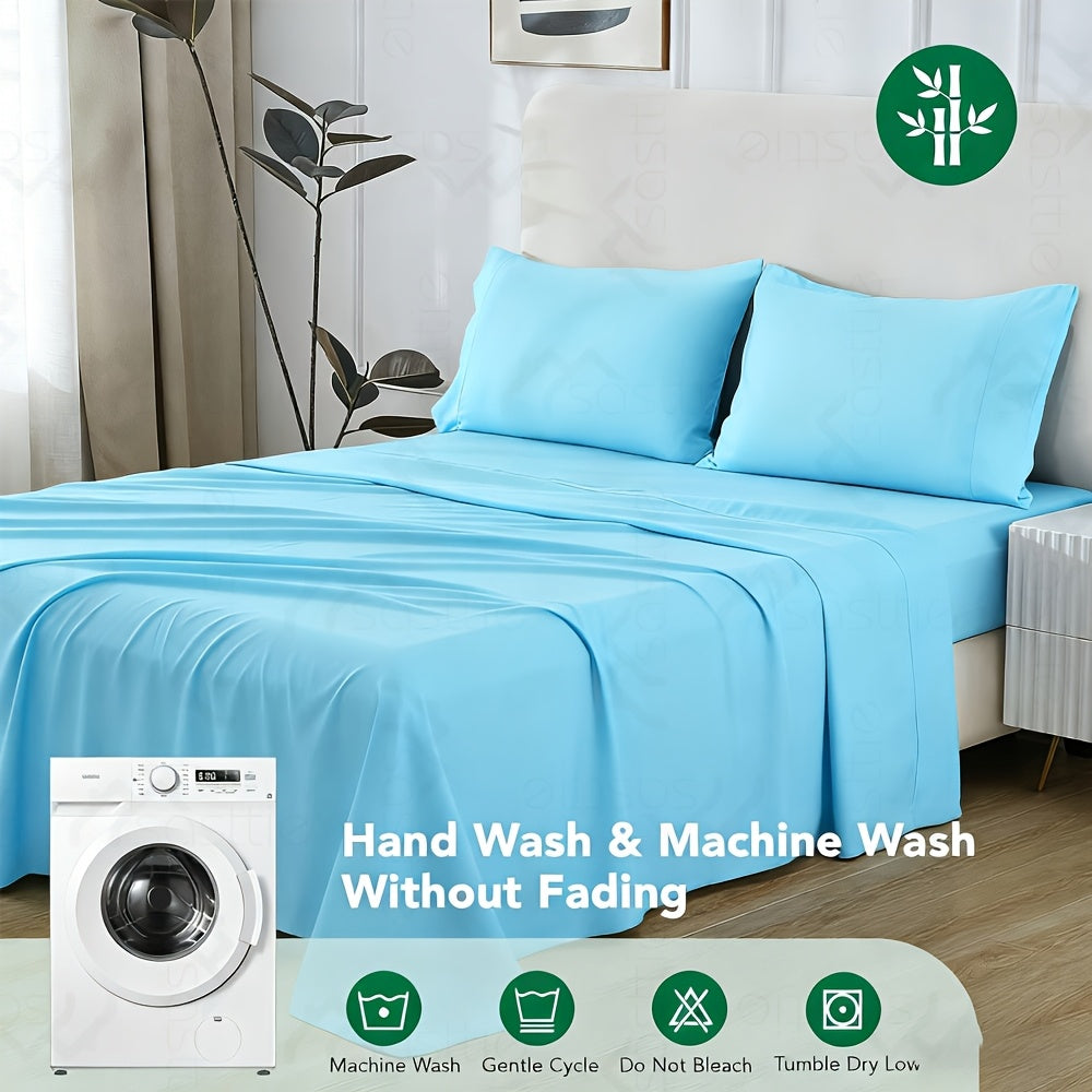 4 Peices Bamboo Bed Sheet Set - 100% Bamboo Blend - Ultra Soft & Breathable Bed Sheets - Deep Pocket Up to 16" Hotel Y Bedding Set - Perfect for Hot Sleepers - Great Christmas Gifts Bedding Sheets Set Bamboo Sheets Sets King