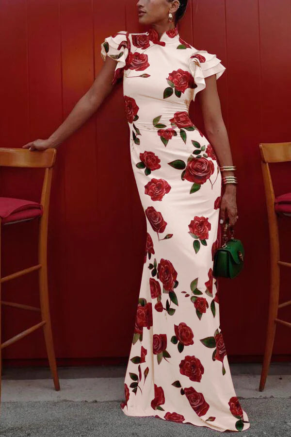 Elegan dan Sejuk: Gaun Panjang Slim Lengan Pendek Berkerut untuk Musim Panas