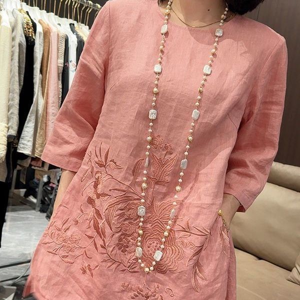 Womens Two-Piece Set New Chinese-Style 34-Sleeve Top With Wide-Leg Pants