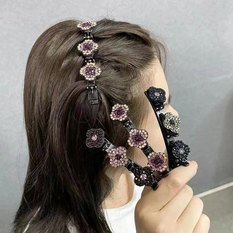 2023 Rhinestones Braided Hair Clips for Girls Hairclip with 3 Flowers Hair Span with Crystalllume Women Hairpin Hair Accessories