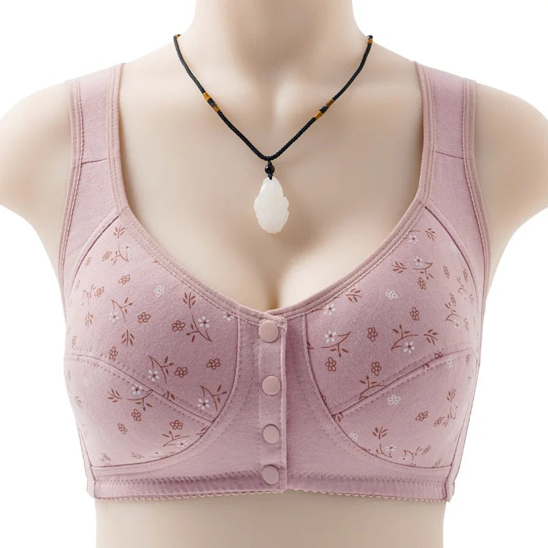 Charm Daisy Bras Front Snaps Women Wireless Brassiere Front Button Closure Underwear Support Bra Comfortable Sport Bra plus Size