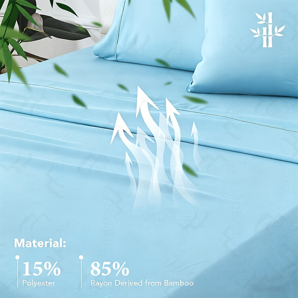 4 Peices Bamboo Bed Sheet Set - 100% Bamboo Blend - Ultra Soft & Breathable Bed Sheets - Deep Pocket Up to 16" Hotel Y Bedding Set - Perfect for Hot Sleepers - Great Christmas Gifts Bedding Sheets Set Bamboo Sheets Sets King