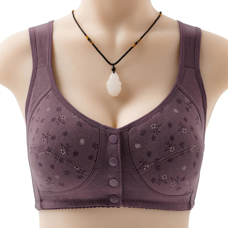 Charm Daisy Bras Front Snaps Women Wireless Brassiere Front Button Closure Underwear Support Bra Comfortable Sport Bra plus Size