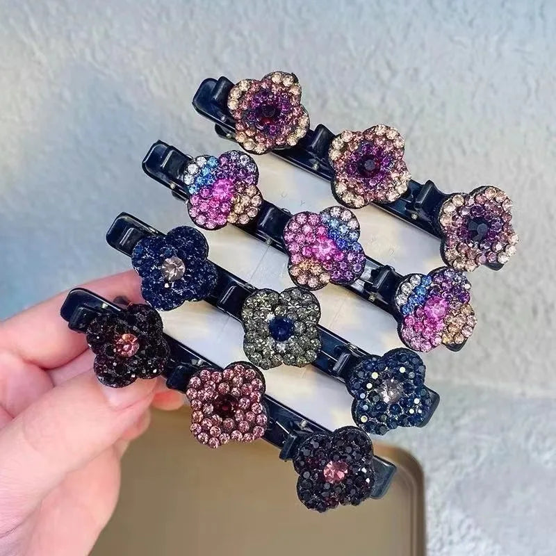 2023 Rhinestones Braided Hair Clips for Girls Hairclip with 3 Flowers Hair Span with Crystalllume Women Hairpin Hair Accessories