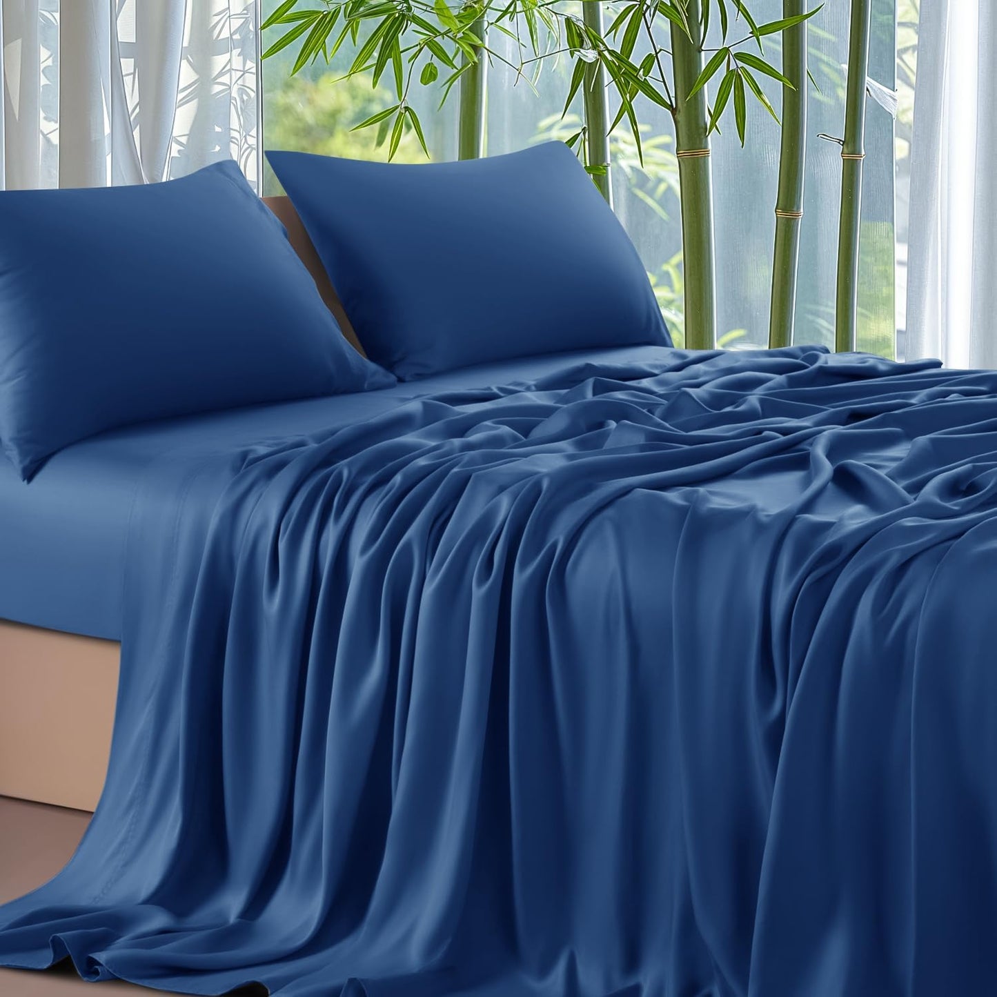 4 Peices Bamboo Bed Sheet Set - 100% Bamboo Blend - Ultra Soft & Breathable Bed Sheets - Deep Pocket Up to 16" Hotel Y Bedding Set - Perfect for Hot Sleepers - Great Christmas Gifts Bedding Sheets Set Bamboo Sheets Sets King
