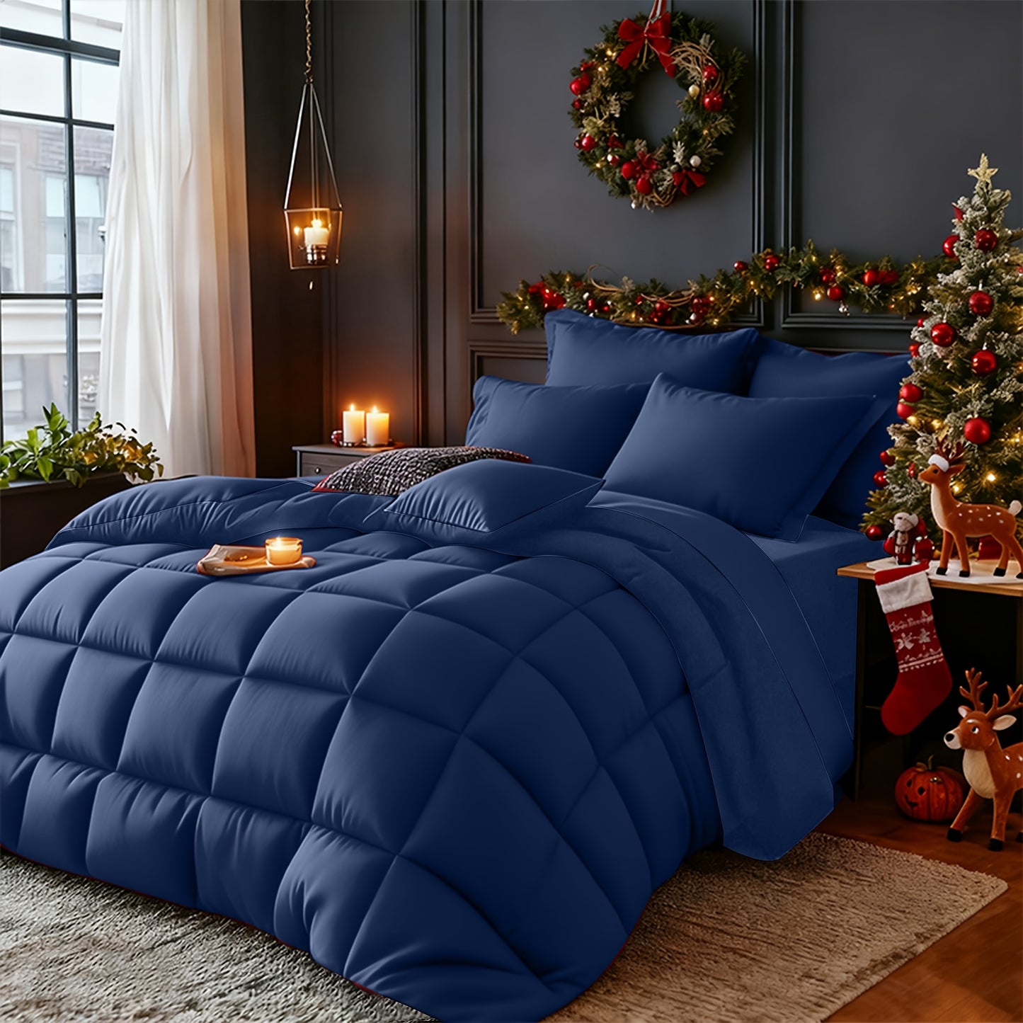 Set Selimut 3pcs Merah/Hitam Ukuran Queen - Set Selimut Nyaman untuk Semua Musim, Termasuk 1 Selimut, 1 atau 2 Sarung Bantal, Selimut Jahitan Kotak Berkualitas Hotel, Dapat Dicuci dengan Mesin, Hadiah Natal yang Cocok untuk Teman dan Keluarga