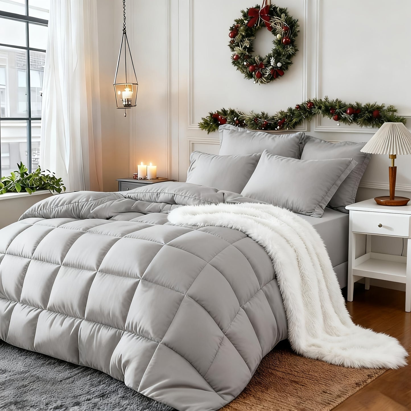 Set Selimut 3pcs Merah/Hitam Ukuran Queen - Set Selimut Nyaman untuk Semua Musim, Termasuk 1 Selimut, 1 atau 2 Sarung Bantal, Selimut Jahitan Kotak Berkualitas Hotel, Dapat Dicuci dengan Mesin, Hadiah Natal yang Cocok untuk Teman dan Keluarga