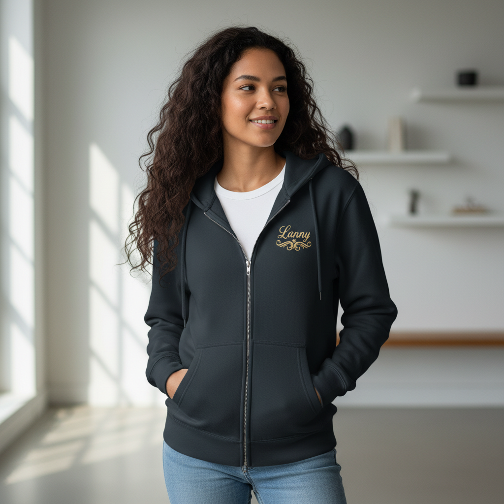 She Vibess by Lanny – Signature Zip Hoodie Designed with women in mind, this premium full-zip hoodie blends softness, comfort, and effortless style. The relaxed fit drapes comfortably while still-