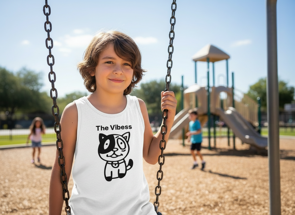 Camiseta de tirantes para niñas y niños Vibess Cat™ diseñada por Lanny