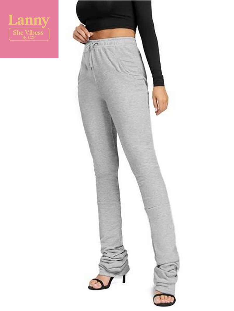 Solid Color Extra Long Ruched Bottom Tight Casual Pant Legging Comfort Womenswear Fabric Spandex Warm Pants Trendy Trouser