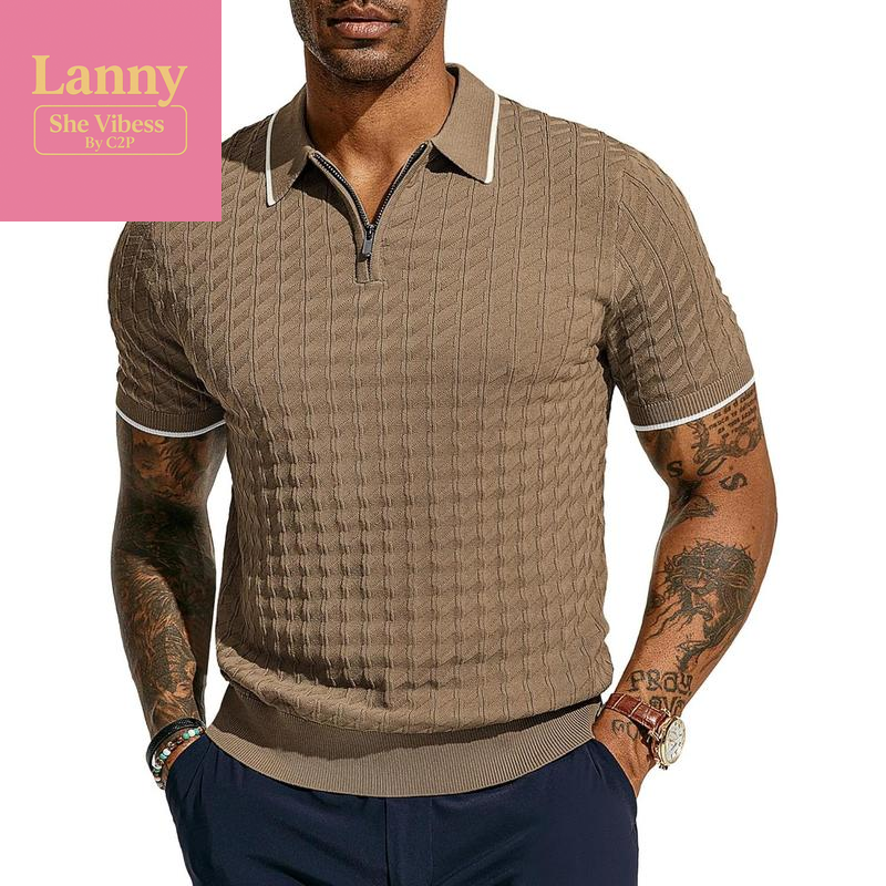 PJ PAUL JONES Men'S Knit Polo Shirts Short Sleeve Quarter Zip Polo Shirt