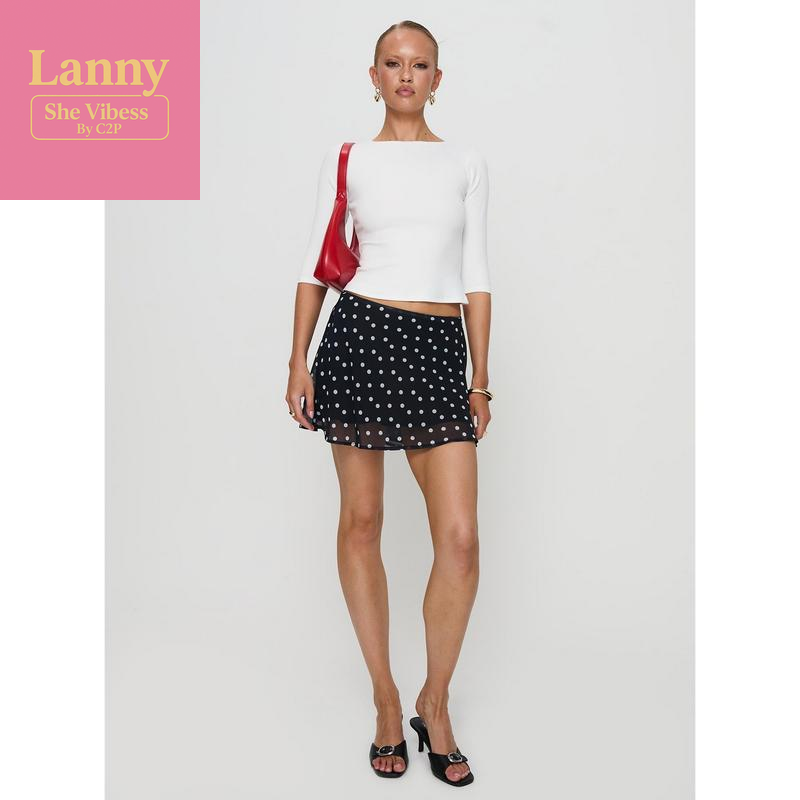 Dapple Bias Mini Skirt Black Polka Dot