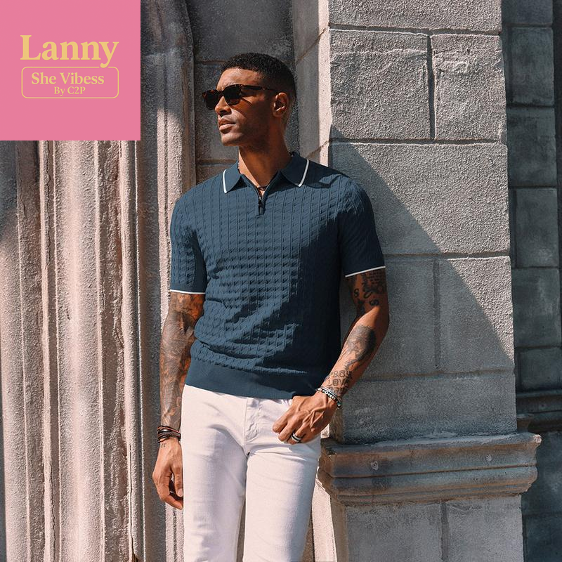 PJ PAUL JONES Men'S Knit Polo Shirts Short Sleeve Quarter Zip Polo Shirt