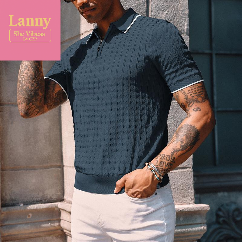 PJ PAUL JONES Men'S Knit Polo Shirts Short Sleeve Quarter Zip Polo Shirt