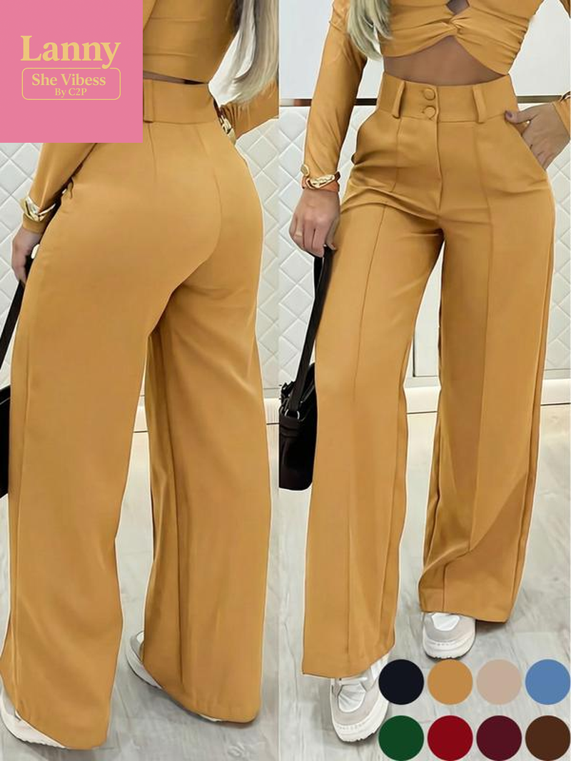 Women'S Simple Wide-Leg Pants with Double Button Front, Versatile Commuter Essential Single Piece, Stylish Office Wear