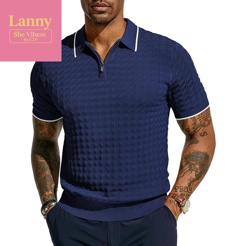 PJ PAUL JONES Men'S Knit Polo Shirts Short Sleeve Quarter Zip Polo Shirt