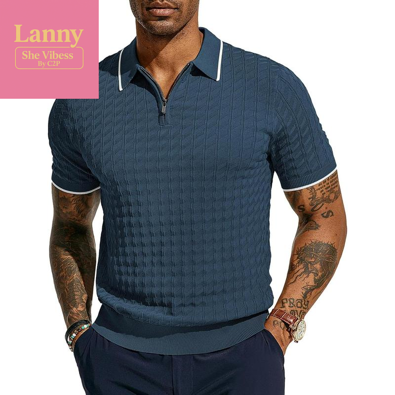 PJ PAUL JONES Men'S Knit Polo Shirts Short Sleeve Quarter Zip Polo Shirt