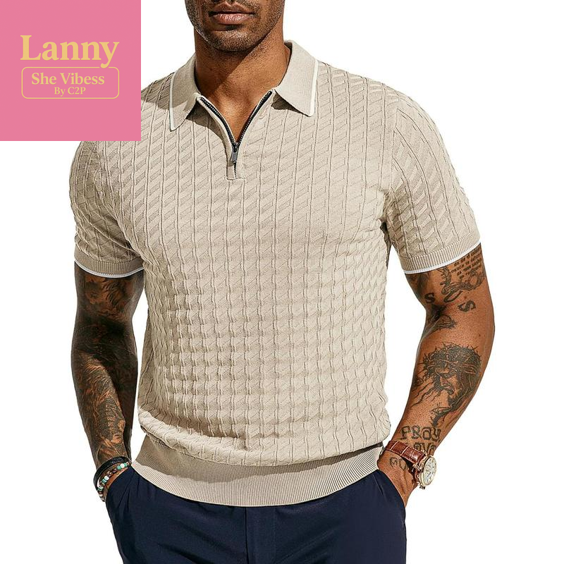 PJ PAUL JONES Men'S Knit Polo Shirts Short Sleeve Quarter Zip Polo Shirt