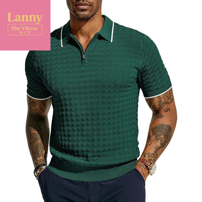 PJ PAUL JONES Men'S Knit Polo Shirts Short Sleeve Quarter Zip Polo Shirt