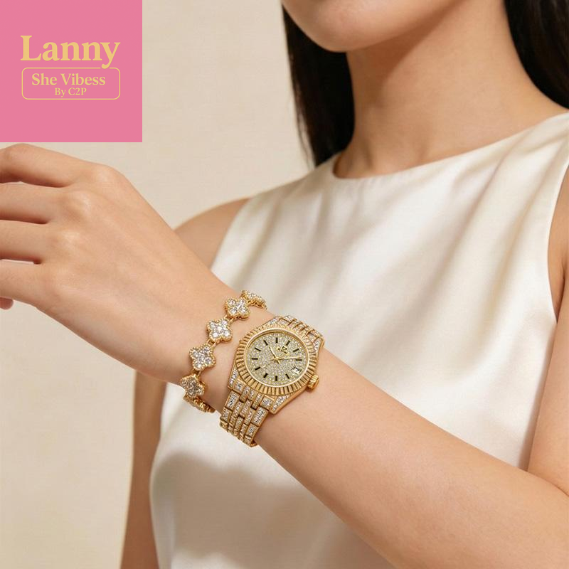 【Christmas Gift】Ladies' Watch Luxury Full Diamond Bangle Watch – 30M Waterproof, Versatile & Practical, Timeless Classic Design, Comes with Matching Bracelet | Perfect Christmas Gift Option