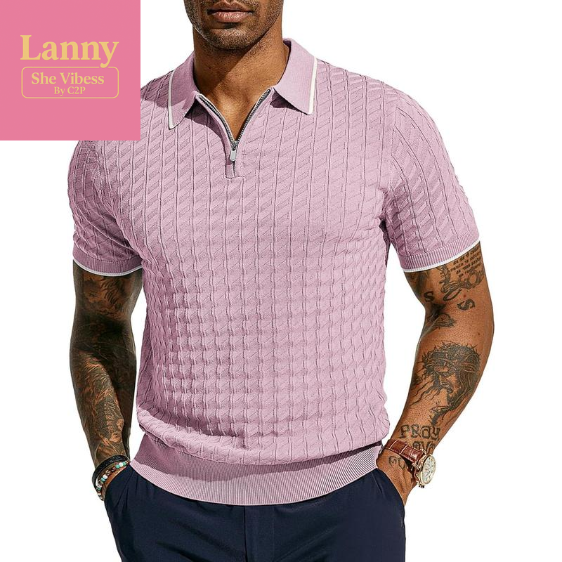 PJ PAUL JONES Men'S Knit Polo Shirts Short Sleeve Quarter Zip Polo Shirt