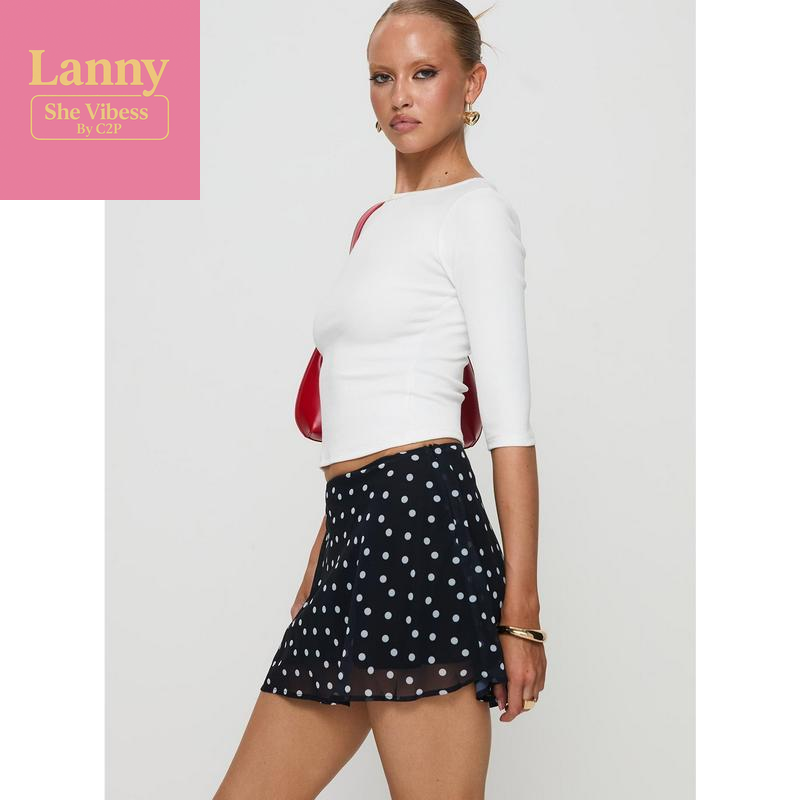 Dapple Bias Mini Skirt Black Polka Dot