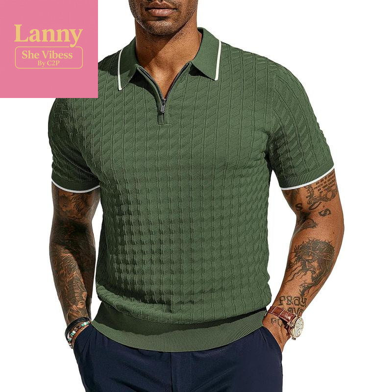 PJ PAUL JONES Men'S Knit Polo Shirts Short Sleeve Quarter Zip Polo Shirt