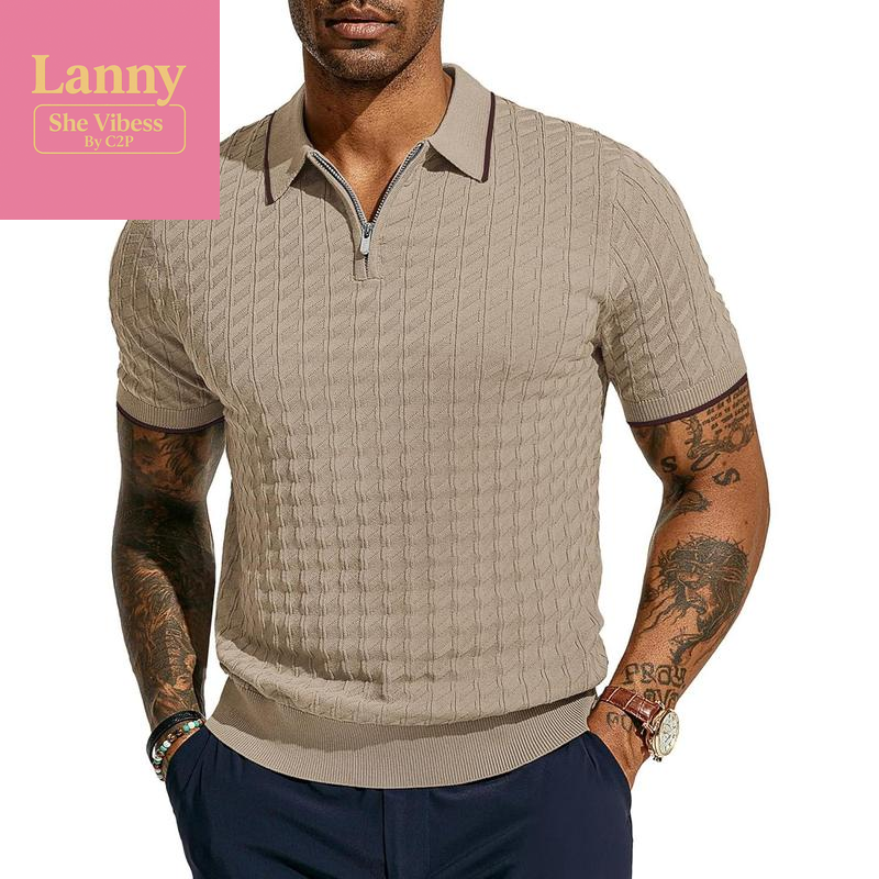 PJ PAUL JONES Men'S Knit Polo Shirts Short Sleeve Quarter Zip Polo Shirt