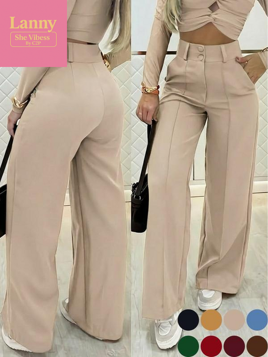 Women'S Simple Wide-Leg Pants with Double Button Front, Versatile Commuter Essential Single Piece, Stylish Office Wear