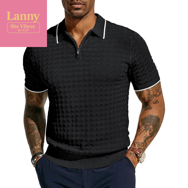 PJ PAUL JONES Men'S Knit Polo Shirts Short Sleeve Quarter Zip Polo Shirt