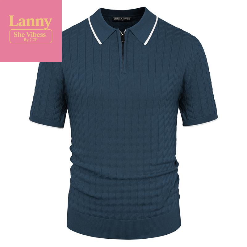 PJ PAUL JONES Men'S Knit Polo Shirts Short Sleeve Quarter Zip Polo Shirt