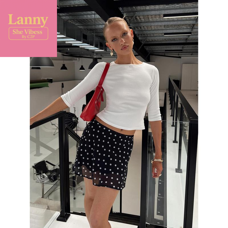 Dapple Bias Mini Skirt Black Polka Dot