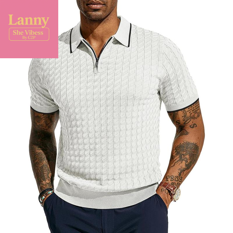 PJ PAUL JONES Men'S Knit Polo Shirts Short Sleeve Quarter Zip Polo Shirt