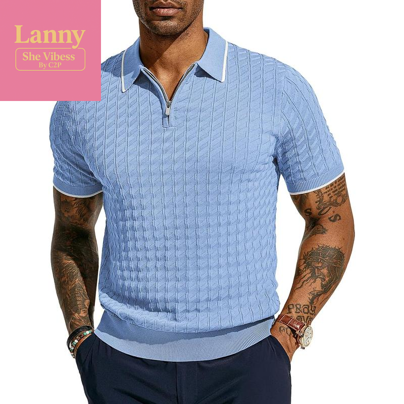 PJ PAUL JONES Men'S Knit Polo Shirts Short Sleeve Quarter Zip Polo Shirt