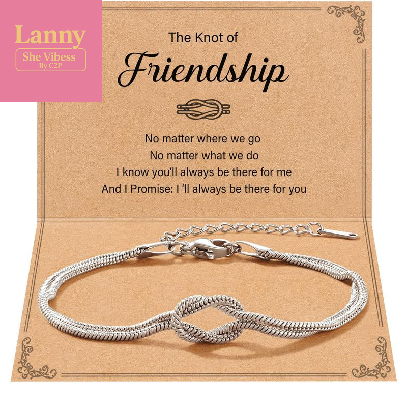 Love Knot Friendship Bracelets 316L Stainless Steel Best Friend Birthday Mothers Day Christmas Jewelry Gifts for Women BFF Bestie, Inspirational Message Card Gift