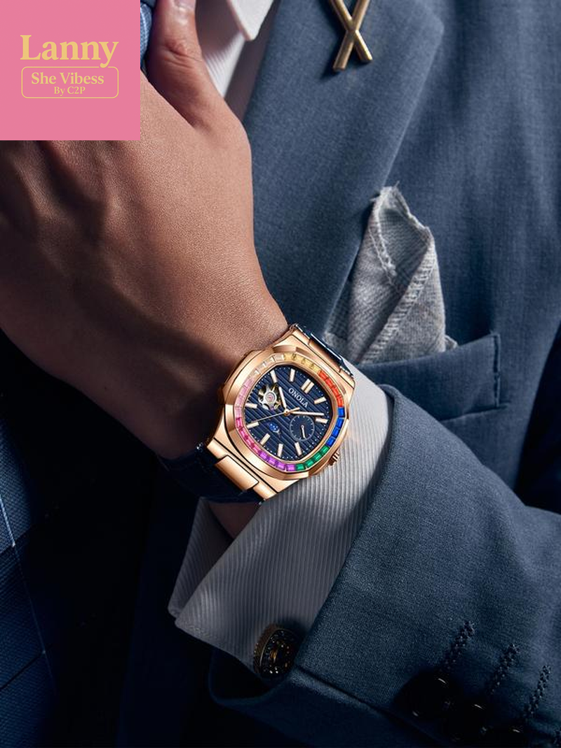 Onola Men'S Fashion Business Mechanical Watch, Hollow Out Tourbillon Design, Automatic Wind-Up, 3Atm Water Resistant, Perfect Christmas Gift