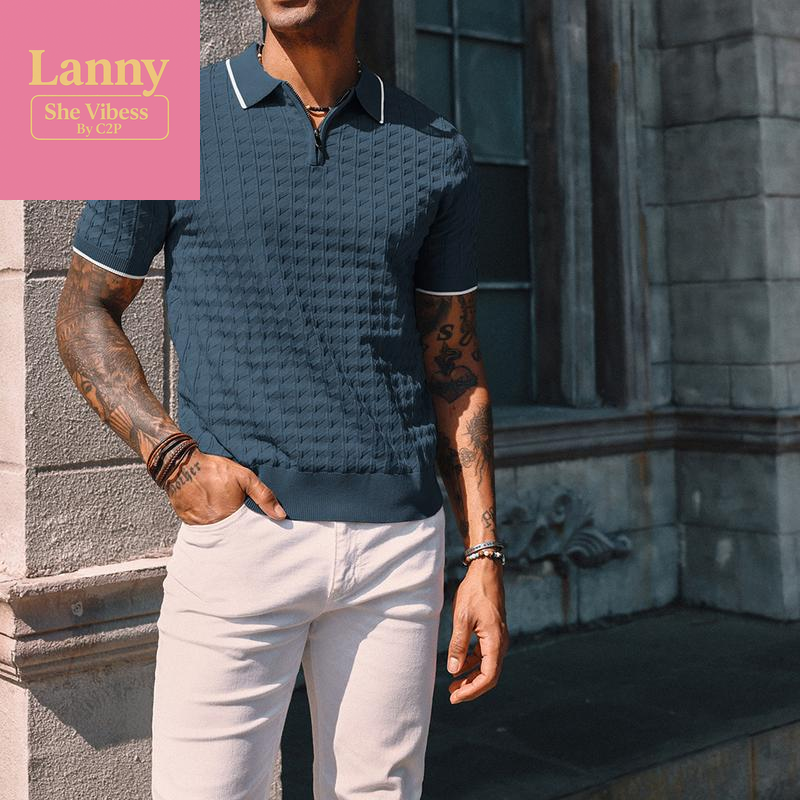 PJ PAUL JONES Men'S Knit Polo Shirts Short Sleeve Quarter Zip Polo Shirt