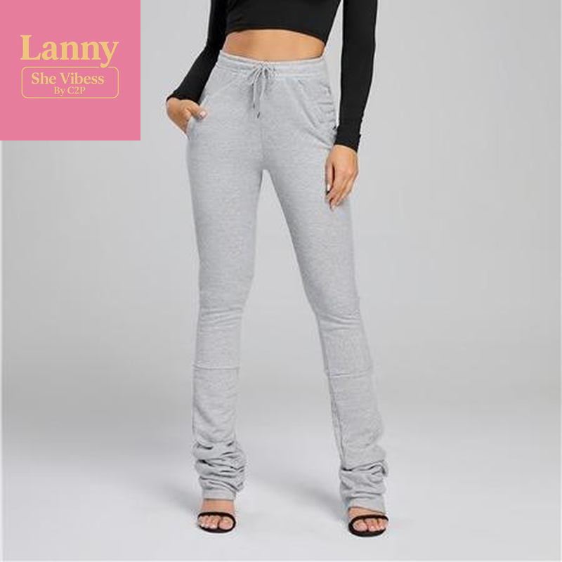 Solid Color Extra Long Ruched Bottom Tight Casual Pant Legging Comfort Womenswear Fabric Spandex Warm Pants Trendy Trouser