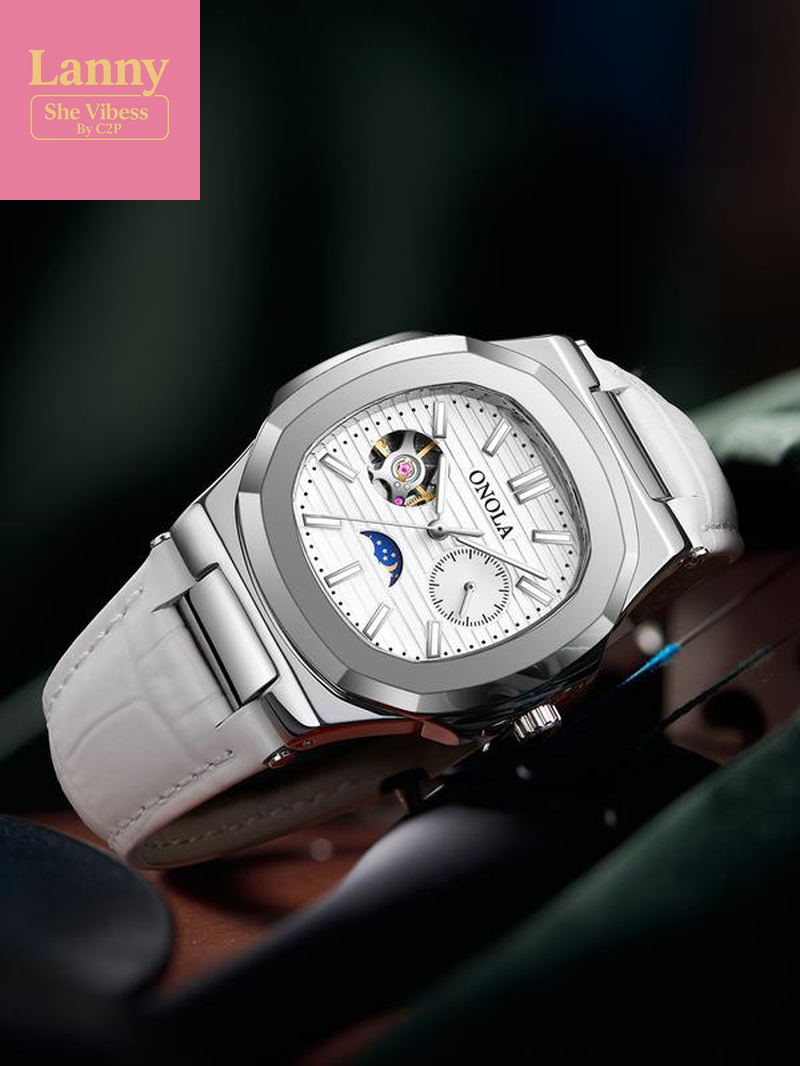 Onola Men'S Fashion Business Mechanical Watch, Hollow Out Tourbillon Design, Automatic Wind-Up, 3Atm Water Resistant, Perfect Christmas Gift