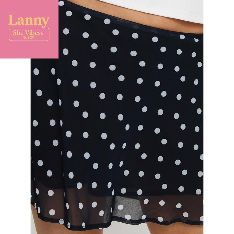 Dapple Bias Mini Skirt Black Polka Dot