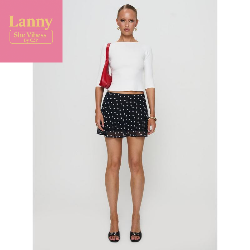 Dapple Bias Mini Skirt Black Polka Dot