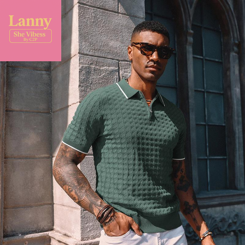 PJ PAUL JONES Men'S Knit Polo Shirts Short Sleeve Quarter Zip Polo Shirt